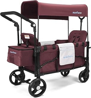 Stroller Wagon for 2 Kids, Baby Wagon Stroller with Adjustable Handle for Infants and Toddlers with Canopy & Organizer, Foldable and Convenient for Storage, Purple