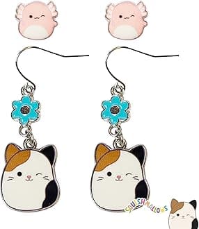 LUV HER Squishmallows Hypoallergenic Earrings for Girls Stud and Fishhook Drop Sets with Charms One Size Fits All Ages 8+