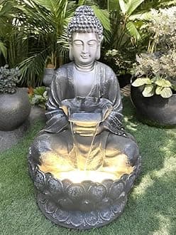 ‎SwarnNest Interiors Resin Buddha Statue Decorative Water Fountains for Outdoor Living Room, Office, Garden 4 Feet Large Buddha Fountain, Sitting Pose, Large Big Size (Design 5)