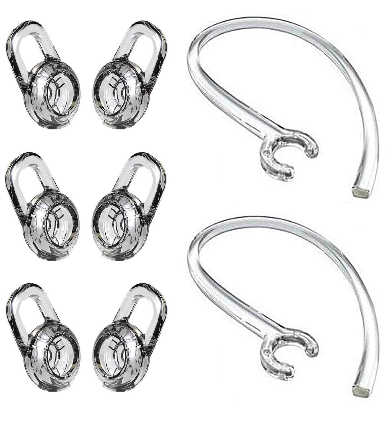 Repalcement Medium Size Ear Tips Ear Loop Clip Set for Plantronics Explorer 500 M180 M155 M165 M70 M90 Headset, Gel Earpads Eartips 6PCS Ear Hooks Earloop 2PCS [Clear] (PM)