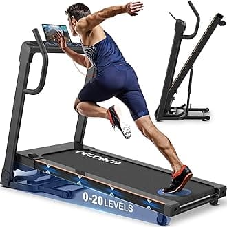 Folding Treadmill for Home, 4.5HP, 20 Auto Incline, 1km/h-16km/h, 150KG limited, Ideal for marathon training, Running Machine for Heavy People with LED, Bluetooth Speakers, Silent Walking Pad