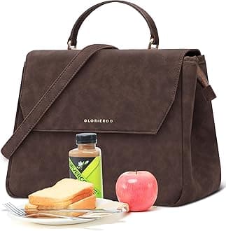 Vegan Leather Lunch Bag Women - Mothers Day Gifts Adult Modern Urban Style Stylish Vegan Leather Insulated Leakproof Lunch Box for Work - 2025 Newest Gifts for Women
