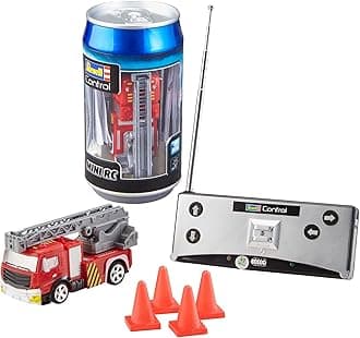 Revell Control 23558 Mini Remote Control Car Fire Truck, With 40 MHz Control, In a Can Container, Includes Traffic Cones, 8cm in length