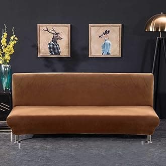 PETCUTE Armless sofa cover stretch futon cover armless folding sofa bed cover velvet Brown