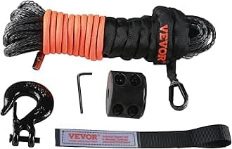 VEVOR Synthetic Winch Cable Rope, 3/16" x 50 FT 8,350 lbs Capacity Winch Line Cable Rope with Protective Sleeve + Stopper + Forged Winch Hook + Pull Strap for ATV UTV Truck Jeep Winch Accessory