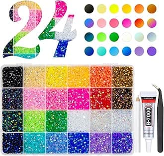 24 Color 4mm Jelly Resin Rhinestones w B7000 Glue for Bedazzling Crafting Flatback Stones Bedazzler Kit Colorful AB Gems Diamonds Charms for Nails Eyes Face Makeup Tumblers DIY Crafts Shoes