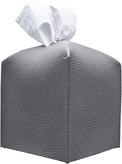 carrotezTissue Box Cover, [Refined] Modern PU Leather Square Tissue Box Holder - Decorative Holder/Organizer for Bathroom Vanity Countertop, Night Stands, Office Desk & Car 5"X5"X5" - Charcoal