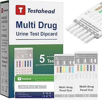 T TESTAHEAD Drug Test Kit - 12 Panel Home Urine Test Strips for Marijuana(THC),COC, and More | Instant Results | 5 Pack for Workplace, Healthcare & Personal Use