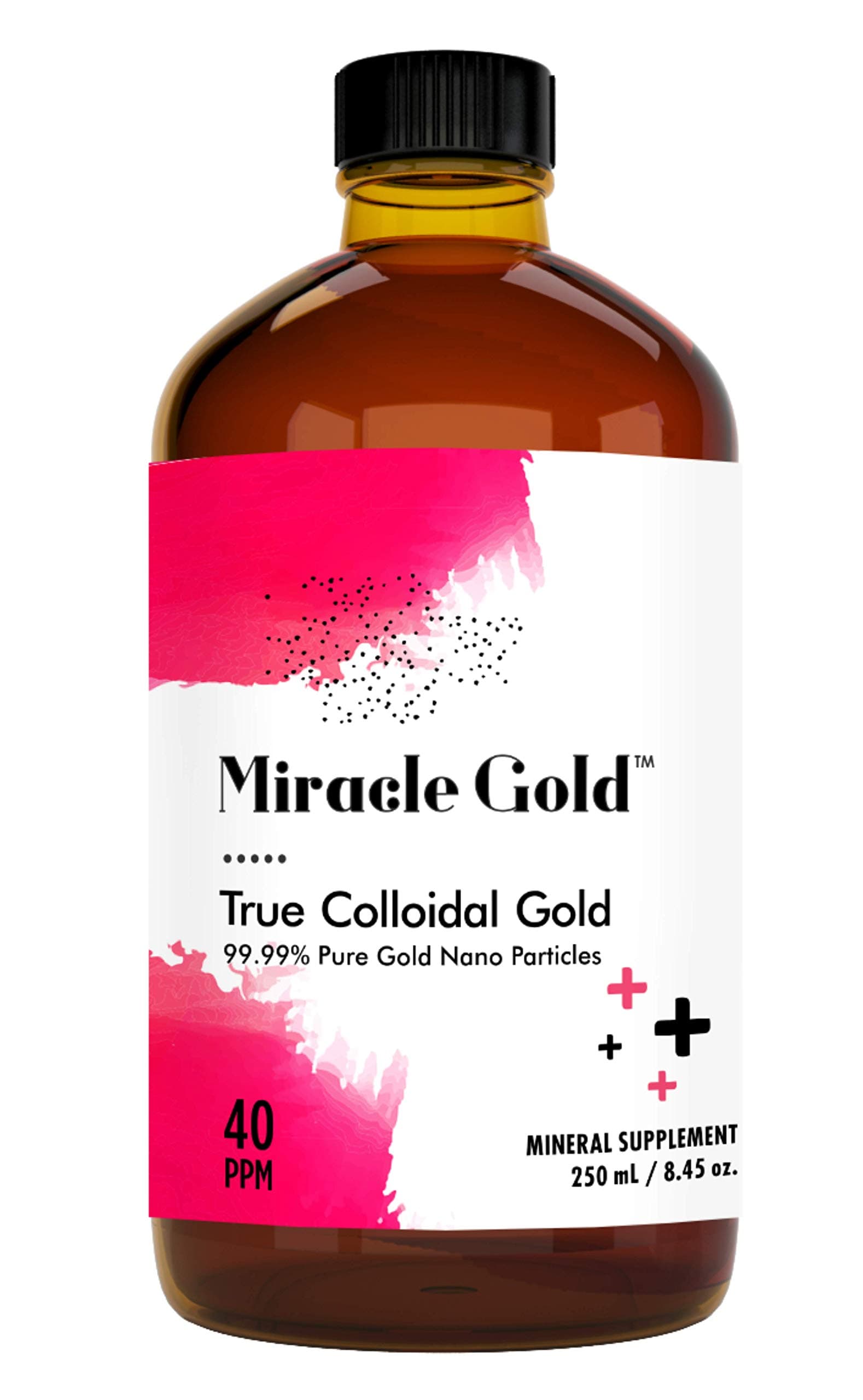 - True Colloidal Gold Drop 40 Ppm 250 Ml, Ruby Red Nano Particles, High Bioavailability, For Immunity & Brain Function, Glass Bottle
