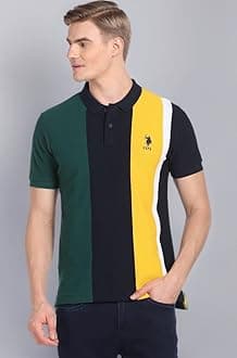 U.S. Polo ASSN. Men's Colour Block Pure Cotton Slim Fit Polo Shirt