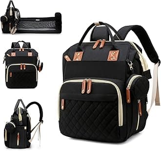 Diaper Bag with Changing Station, Waterproof 3 in 1 Baby Diaper Backpack with Foldable Changing Pad, Large Travel Back Pack for Baby Girl Boy, Baby essentials, Black