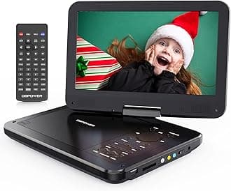 DBPOWER 12" Portable DVD Player with 5-Hour Rechargeable Battery, 10" Swivel Display Screen and SD/USB Port, with 1.8m Car Charger, Power Adaptor and Car Headrest Mount, Region Free (Black)