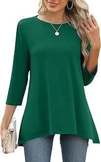 LOMON 3/4 Sleeve Tunic Tops for Women Loose Fit Dressy Casual Blouse Flowy Shirts to Wear with Leggings S-3XL
