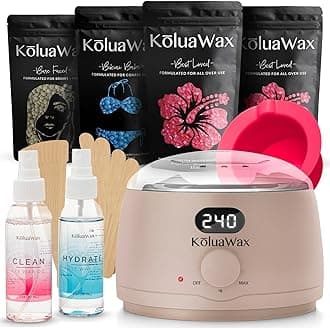 KoluaWax Premium Waxing Kit for Women - Hot Melt Hard Wax Warmer for Hair Removal, Eyebrow, Bikini, Legs, Face, Brazilian Wax - Machine, 4-Pack Beads, Accessories, Sand