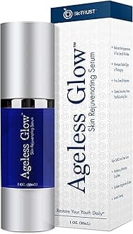 Ageless Glow Anti Aging Moisturizer, Skin Brightening Serum with Vitamin C and Hyaluronic Acid, Plant-Based, Naturally Derived Facial Serum 1 fl oz.