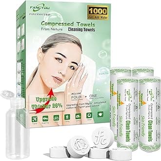 Compressed Towel Tablets Bulk 1000 Pack with 4 Travel Cases, Thicken Cotton Disposable Face Cloths, Biodegradable Mini Compressed Expandable Coin Tissue for Salon Gym Travel Camping Home