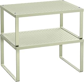 SONGMICS Spice Racks, Set of 2 Metal Cabinet Shelf Organizers, Countertop Organizers, Shelf Risers, Stackable, Expandable, Sage Green UKCS001C01