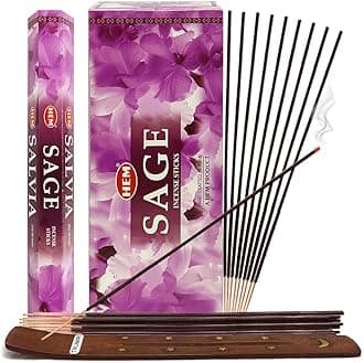 TRUMIRI Sage Incense Sticks & Holder Bundle: 120 Sticks (6 Packets of 20), 1 Holder