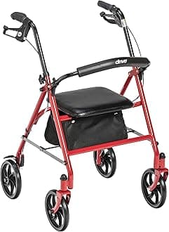 Four Wheel Rollator with Fold Up Removable Back Support, Red