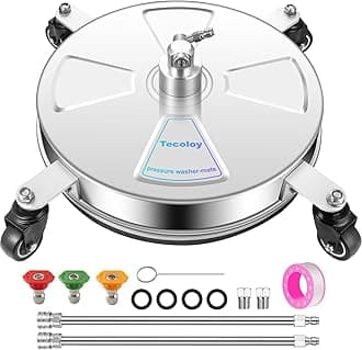 16" Pressure Washer Surface Cleaner with 4 Wheels-Stainless Steel Power Washer Accessory for Concrete Driveways Sidewalks Patios Cleaning with 3 Spray Nozzles