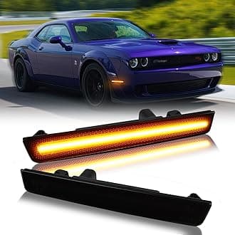 LED Side Marker Lights Front Bumper Amber Parking Signal Lamps for Dodge Challenger 2015-2023 Smoked Len, 2PCS