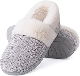 Women's Fuzzy Memory Foam Slippers, Closed Back Knit Bedroom Slippers, Slip-On Warm House Shoes for Indoor & Outdoor Comfort