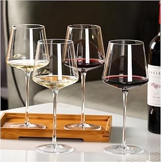 Physkoa Modern Wine Glasses Set of 4 - 21oz Crystal Square With Tall Long Stem, Flat Bottom - Large for Full-Bodied Wine - Wedding, Bridal Shower Gifts