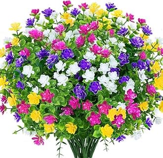 ArtBloom 16 Bundles Outdoor Artificial Flowers UV Resistant Fake Boxwood Plants, Faux Greenery for Indoor Outside Hanging Plants Garden Porch Window Box Home Wedding Farmhouse Décor (Mix Color)