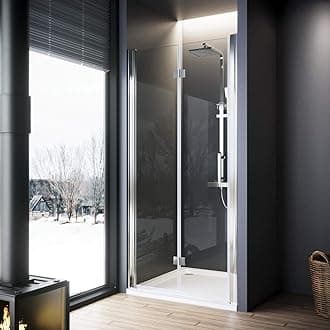 ELEGANT 700x700mm Bifold Shower Enclosure with Tray Frameless Bathroom Shower Doors 6mm Safety Bi-Fold Glass, Wetroom Shower Cubicles Reversible Folding Shower Door