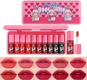10 Colors Lip Tint Stain Set, Korean Lip Gloss Set, Watery Mini Liquid Lipstick Long lasting, Transfer-Proof, Multi-Use Lip and Cheek Tint, Lipgloss Set for Teenage Girls and Women