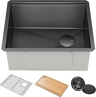 Kore 23" Drop-In Undermount Workstation 16 Gauge Stainless Steel Square Single Bowl Kitchen Sink with Accessories