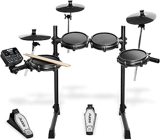 Turbo Mesh Kit - Electric Drum Set with 100+ Sounds, Quiet Mesh Drum Pads, Drum Sticks, Connection Cables, Drum Lessons