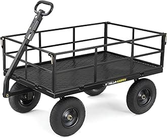 Gorilla Carts Steel Utility Cart, 9 Cu Ft Bed, 1200 lb Load Capacity, Black – Towable Heavy-Duty Outdoor Hauling Wagon with Removable Side Panels for Yard, Lawn, Garden or Landscaping