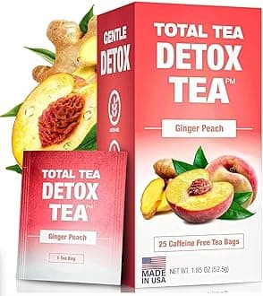 Total Tea Slimming Detox Tea Caffeine Free, Herbal Blend with Chamomile, Hibiscus and Ginger Root for Colon Cleanse Weight Management Drinks – Natural Ginger & Peach Tea (25 Bags)