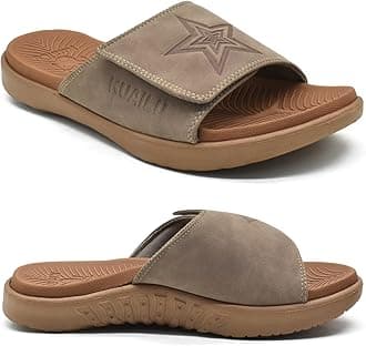 Mens Slides Soft Cushion Sport Sandals with Plantar Fasciitis Arch Support Adjustable Open Toe Summer Slippers Slip on Indoor Outdoor Size 7-15