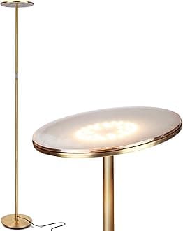 Sky LED Torchiere Super Bright Floor Lamp - Contemporary, High Lumen Light for Living Rooms & Offices - Dimmable, Indoor Pole Uplight for Bedroom Reading - Gold Brass
