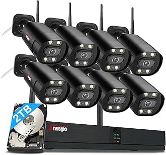4K Wireless Security Camera System, 8pcs Plug-in 3MP Security Cameras Outdoor, Dual Warning 8 Channel WiFi NVR, 2TB Hard Drive, 2 Way Audio, Color Night Vision, Person/Face Detection