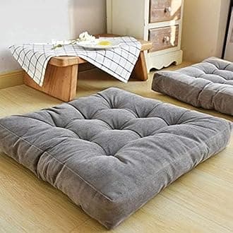 HIGOGOGO Square Meditation Pillow, Large Floor Pillow Solid Thick Tufted Seat Cushion for Balcony Bedroom Tatami Living Room, Grey, 22x22 Inch