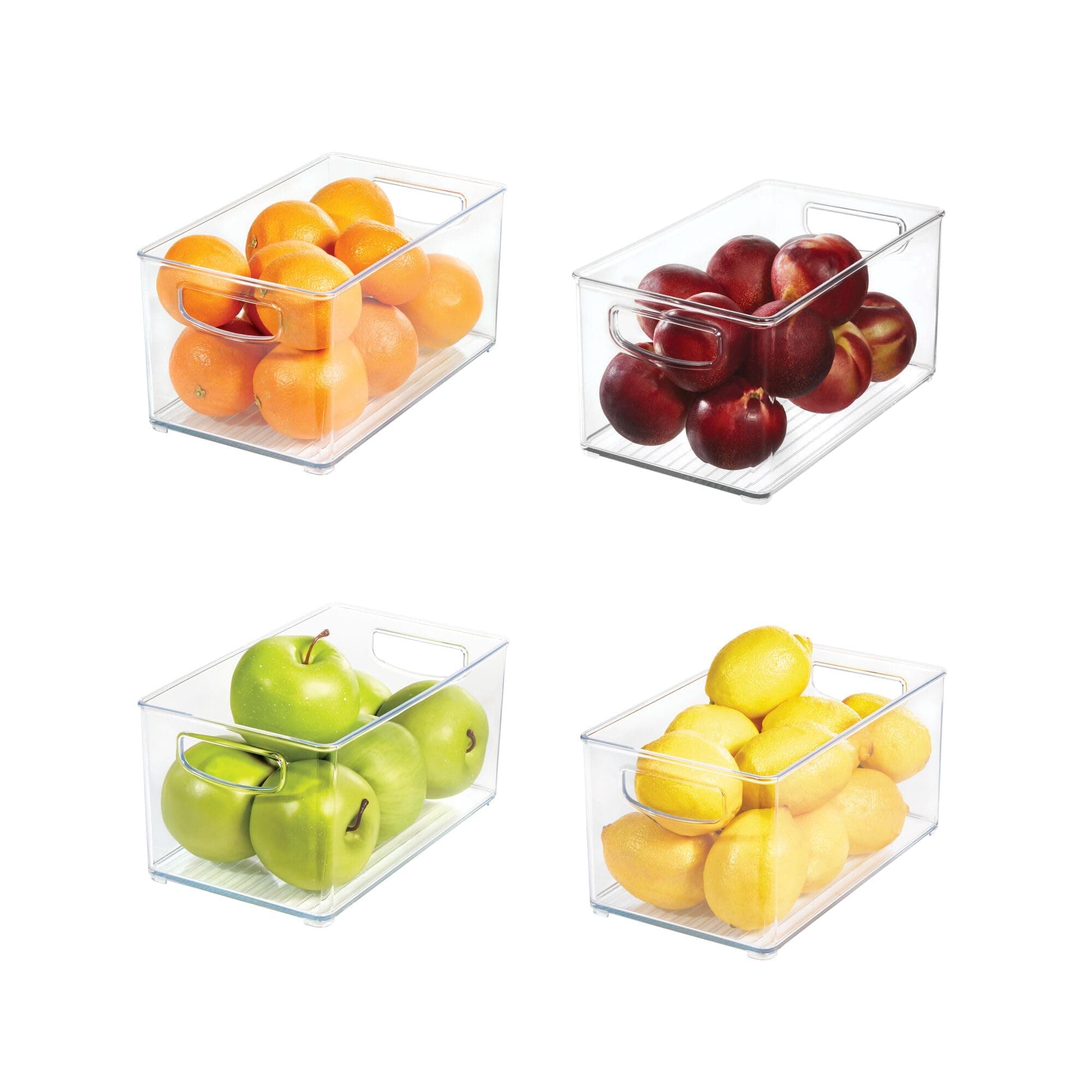 iDesign Stackable Pantry Bin with Handles for Cabinets or Fridge, Set of 4, Clear, Made in USA