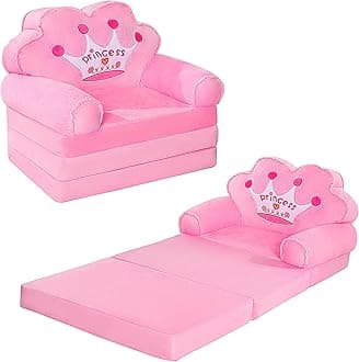 MOONBEEKI Kids Couch Fold Out, Foldable Princess Chair for Toddlers 1-3, Kids Furniture for Playroom, Gift for Birthday Christmas and Halloween（Pink）