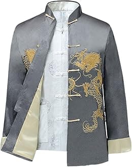 Chinese Style Tai Chi Shirt Kung Fu Tops Tang Suit Men Long Sleeve Dragon Embroidered Jacket Coat Outwear