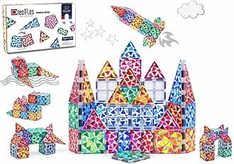 Magnetic Tiles Set - 52 PCS Double-Sided Color Tiles for Kids | Unique Geometric Design for More Creative Builds | STEM Toy for Ages 3 4 5 6 7 8 9+ Birthday Gift Boys & Girls