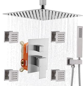 - Enga Rain Shower System with Body Jets, 12" Ceiling Rain Shower, All Metal Multiple Shower Head System, Contain Rough-in Shower Valve, Brushed Nickel