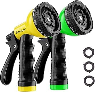 BesiterGarden Hose Nozzle Sprayer: 2 Pack Water Spray Nozzles for Garden Hose Heavy Duty - Hose Head Set with 10 Watering Patterns - High Pressure Hose Attachment for Car Wash and Lawn