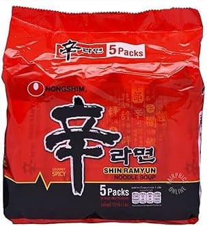 Korean Noodles Shin Ramyun Soup Pack of 5 x 120g - Korean Food Instant Ramyun Halal