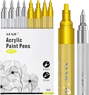 Gold & Silver Acrylic Paint Markers - 8 Pack 2-3MM Medium Tip & 0.7MM Extra Fine Paint Pens for Rock Painting, Wood, Metal, Fabric, Plastic, Canvas, Glass, Ceramic, Diy Crafts