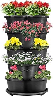 5 Tier Vertical Gardening Stackable Planter for Strawberries, Flowers, Herbs, Vegetables, Black