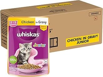 Whiskas Wet Food For Kittens (2-12 Months), Chicken In Gravy Flavour, 48 Pouches (48 X 85G), 1 Count