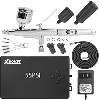 XDOVET Upgrade 55PSI Airbrush Kit for Painting Professional Dual-Action Airbrush Gun High Power Air Compressor More Suit for Shoe Clothing Model Tattoo Nail Design Art Drawing Cake Decoration