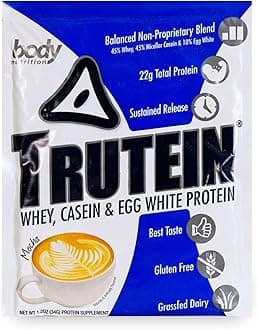 Body Nutrition Trutein High Protein Powder: 45% Whey, 45% Casein, 10% Egg White, Gluten-Free, Low Sodium, Grass Fed Whey Protein Powder, Gym Supplement & Breakfast Shake, Mocha, 34g Sample